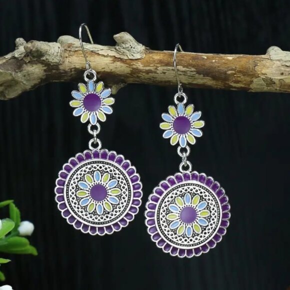 11 Pairs Multicolor Boho Tribal Geometric Earrings - Picture 7 of 12